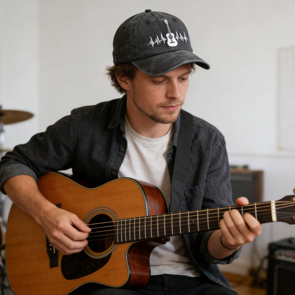 Guitar Embroidered Baseball Cap - Adjustable Cotton Hat for Music Lovers - Unisex Sun Protection Cap