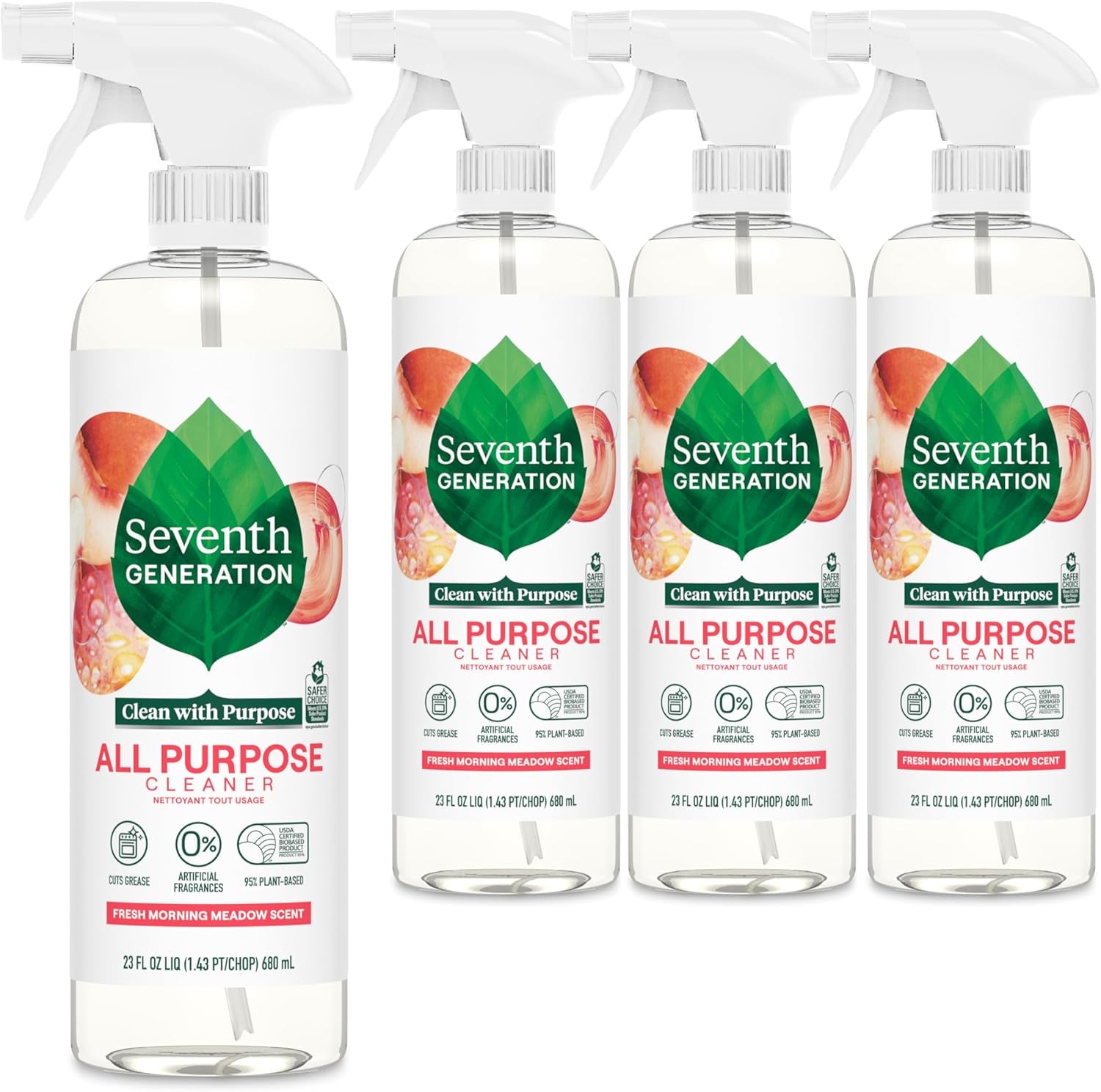 All Purpose Cleaner, Biodegradable Formula, Free & Clear, 23 Oz (Pack of 4)