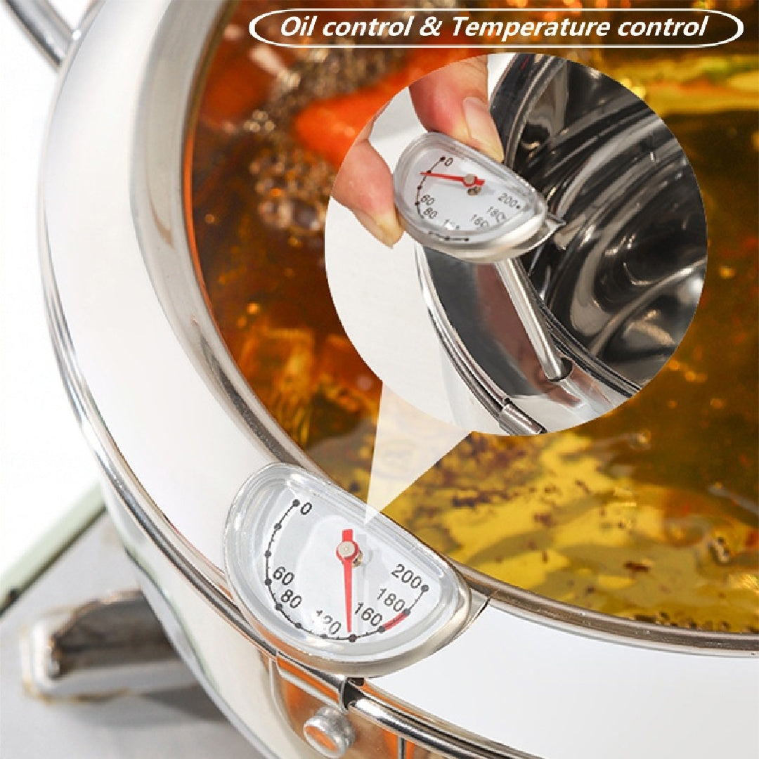 Japanese Tempura Deep Fryer Pot with Thermometer | Stainless Steel Frying Pot with Lid | Gas, Electric & Induction