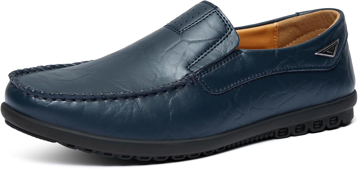 Men's Handmade Genuine Leather Slip-On Loafers – Breathable, Hand-Sewn & Rubber Outsole