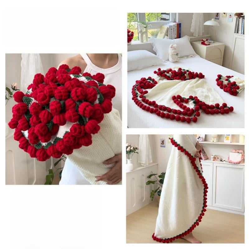 Rose Hand-Woven Blanket, Pure Handmade Blanket, Can Be Turned into a Bouquet of Roses Blanket,A Gift for the Object, Mother, Elders, a Special Gift