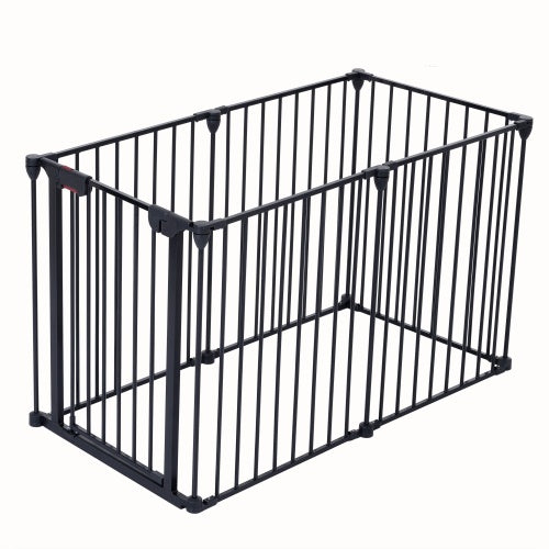 150" Adjustable Safety Gate – 6-Panel Metal Baby & Pet Fence with Walk-Through Door