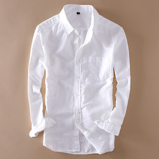 Men's Japanese Retro Linen Shirt – Breathable Cotton-Linen Blend, White & Black