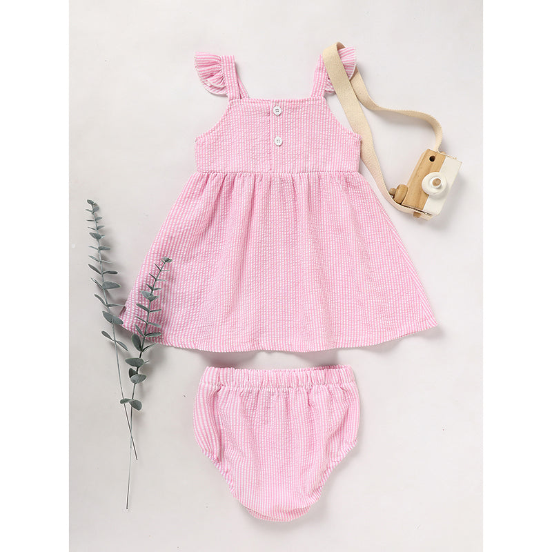 Girls Back to School Outfit Set - Ruffle Sleeve Apple Top & Shorts 2-Piece