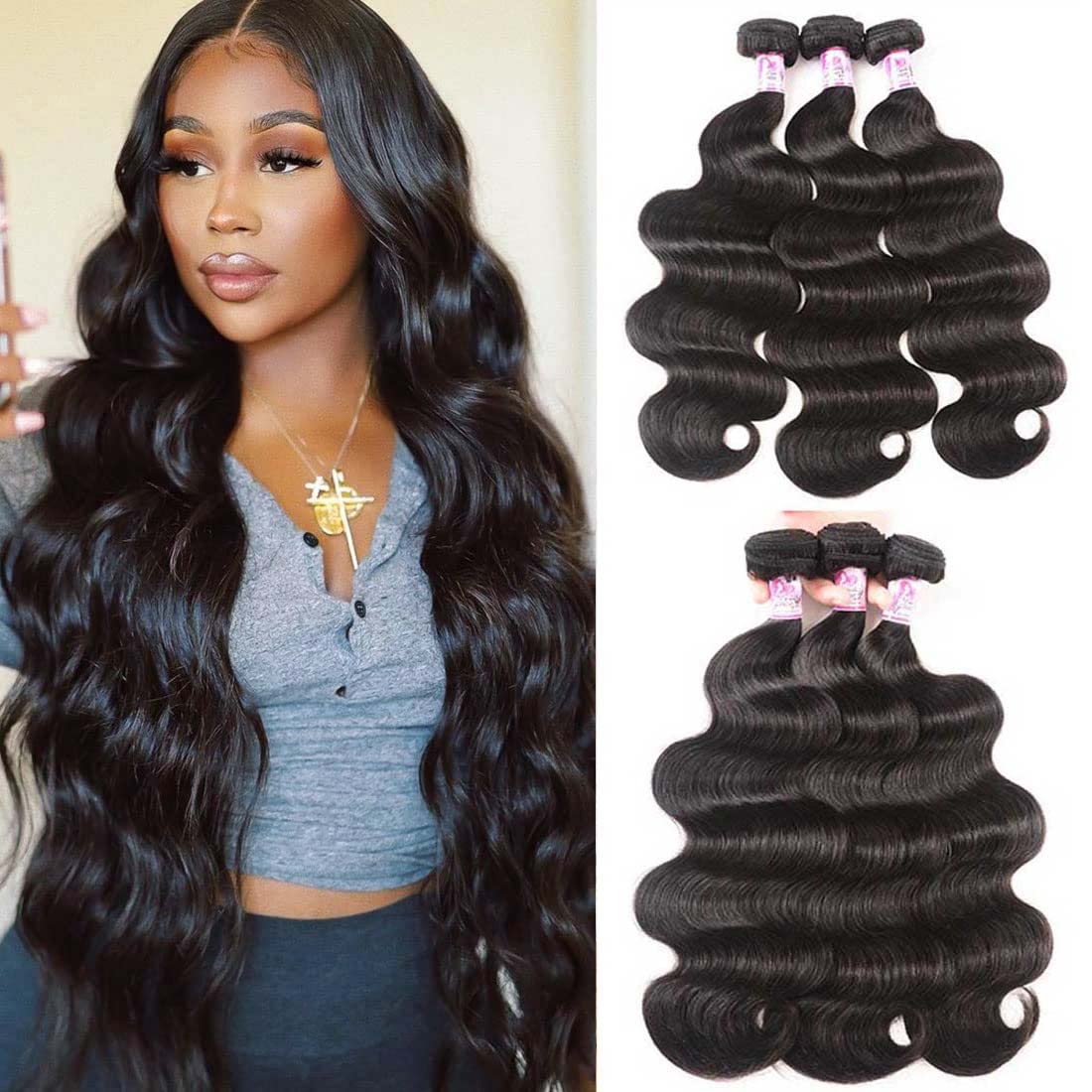 Body Wave Human Hair Bundle Extensions | 100% Virgin Hair | 100g Natural Black | 12–28 Inch