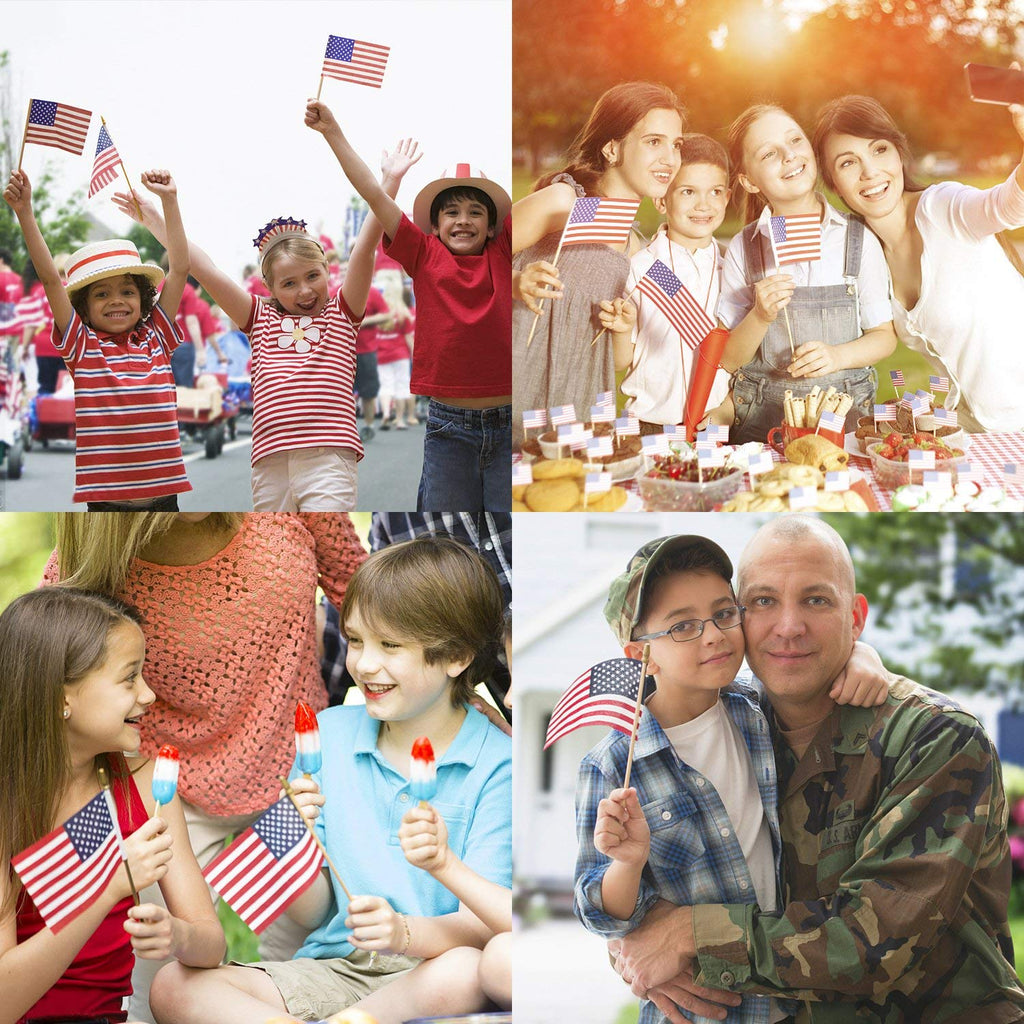 Mini American Flags on Stick - 65 Pack Hand Held USA Flags for July 4th, Memorial Day & Veterans Day