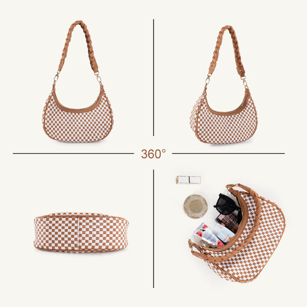 Woven Vegan Leather Hobo Bag - Soft Braided Tote with Spacious Interior
