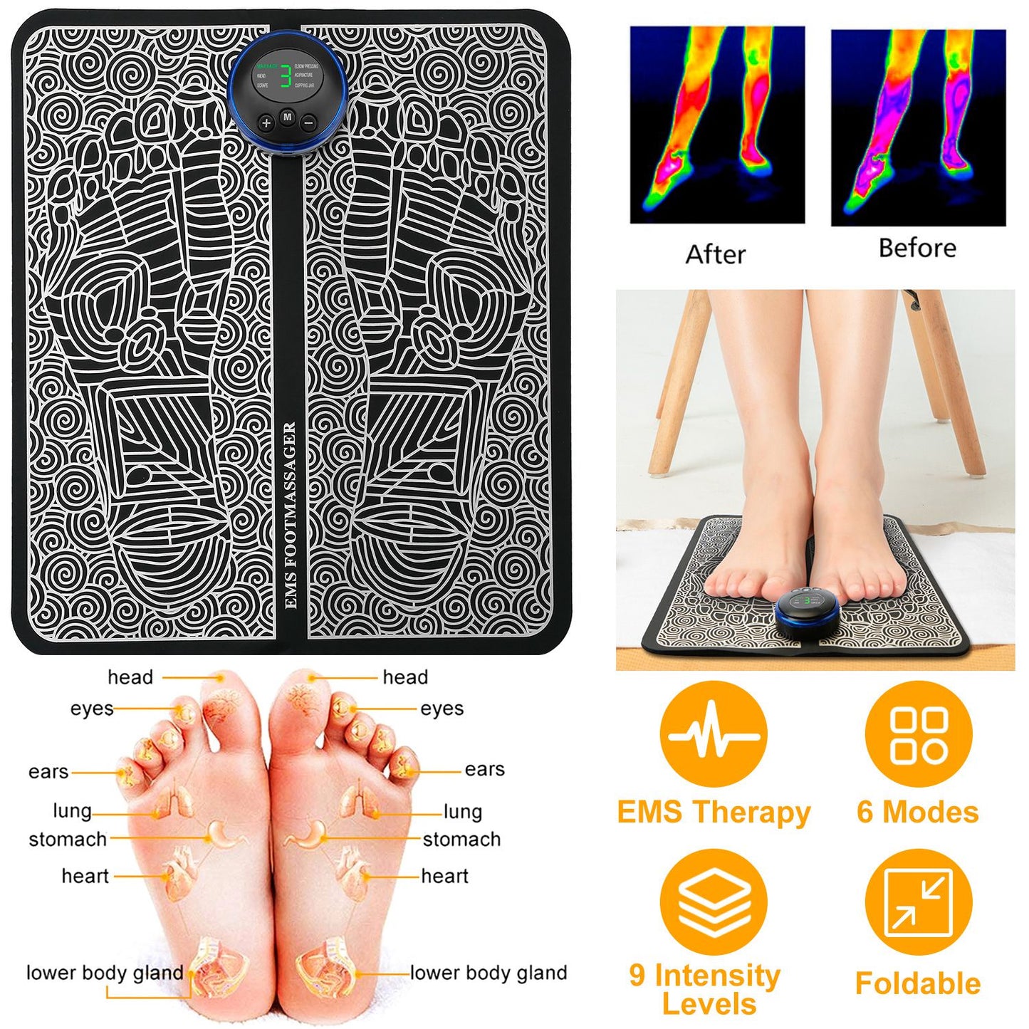 EMS Foot Massager Mat - Electric Pulse Therapy for Pain Relief & Circulation