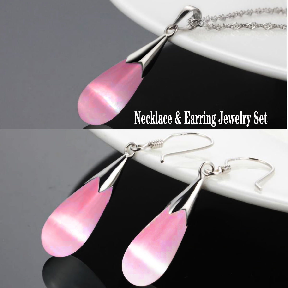 Moonstone Teardrop Necklace & Earring Set | 14K White Gold Plated | Women's Jewelry
