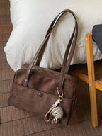 Vintage Suede Handbag with Charm – Medium Shoulder Bag