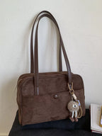Vintage Suede Handbag with Charm – Medium Shoulder Bag