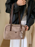 Vintage Suede Handbag with Charm – Medium Shoulder Bag