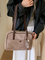 Vintage Suede Handbag with Charm – Medium Shoulder Bag