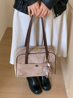 Vintage Suede Handbag with Charm – Medium Shoulder Bag
