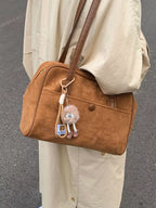 Vintage Suede Handbag with Charm – Medium Shoulder Bag