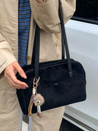 Vintage Suede Handbag with Charm – Medium Shoulder Bag
