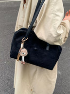 Vintage Suede Handbag with Charm – Medium Shoulder Bag