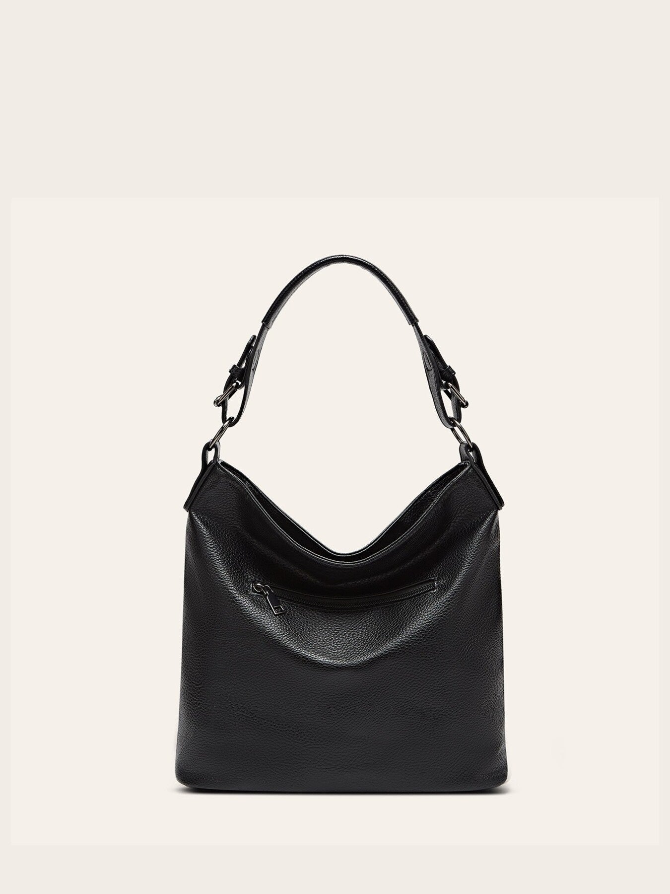 Zip Front Classic Leather Handbag – Medium Shoulder Bag
