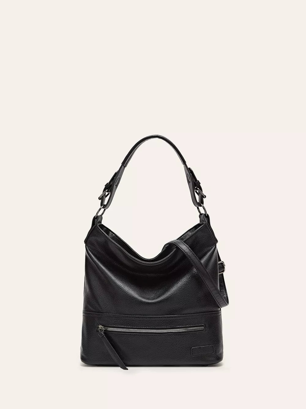Zip Front Classic Leather Handbag – Medium Shoulder Bag