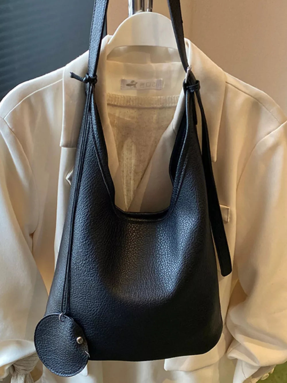 Solid Color PU Leather Shoulder Handbag