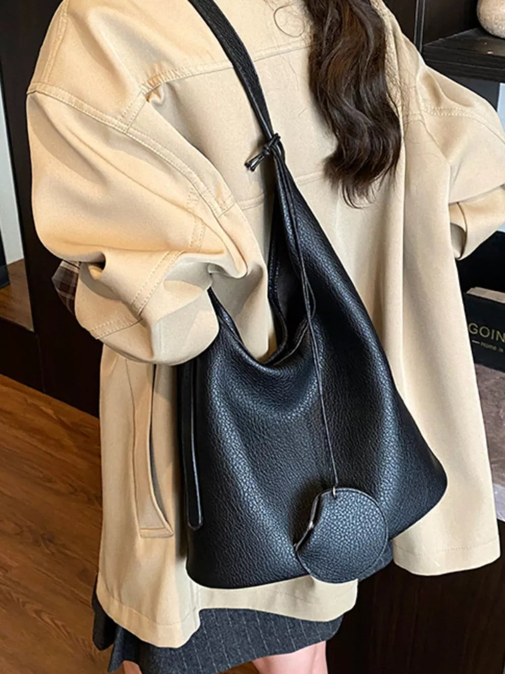 Solid Color PU Leather Shoulder Handbag