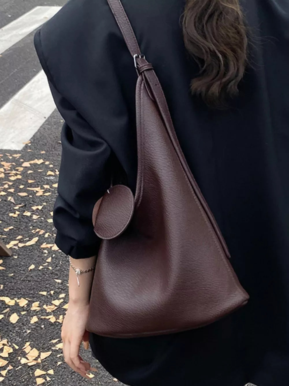 Solid Color PU Leather Shoulder Handbag