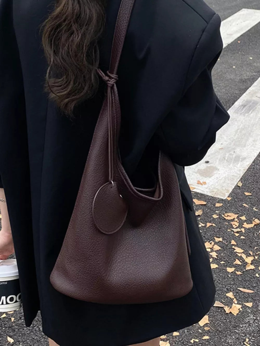 Solid Color PU Leather Shoulder Handbag