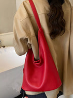 Solid Color PU Leather Shoulder Handbag