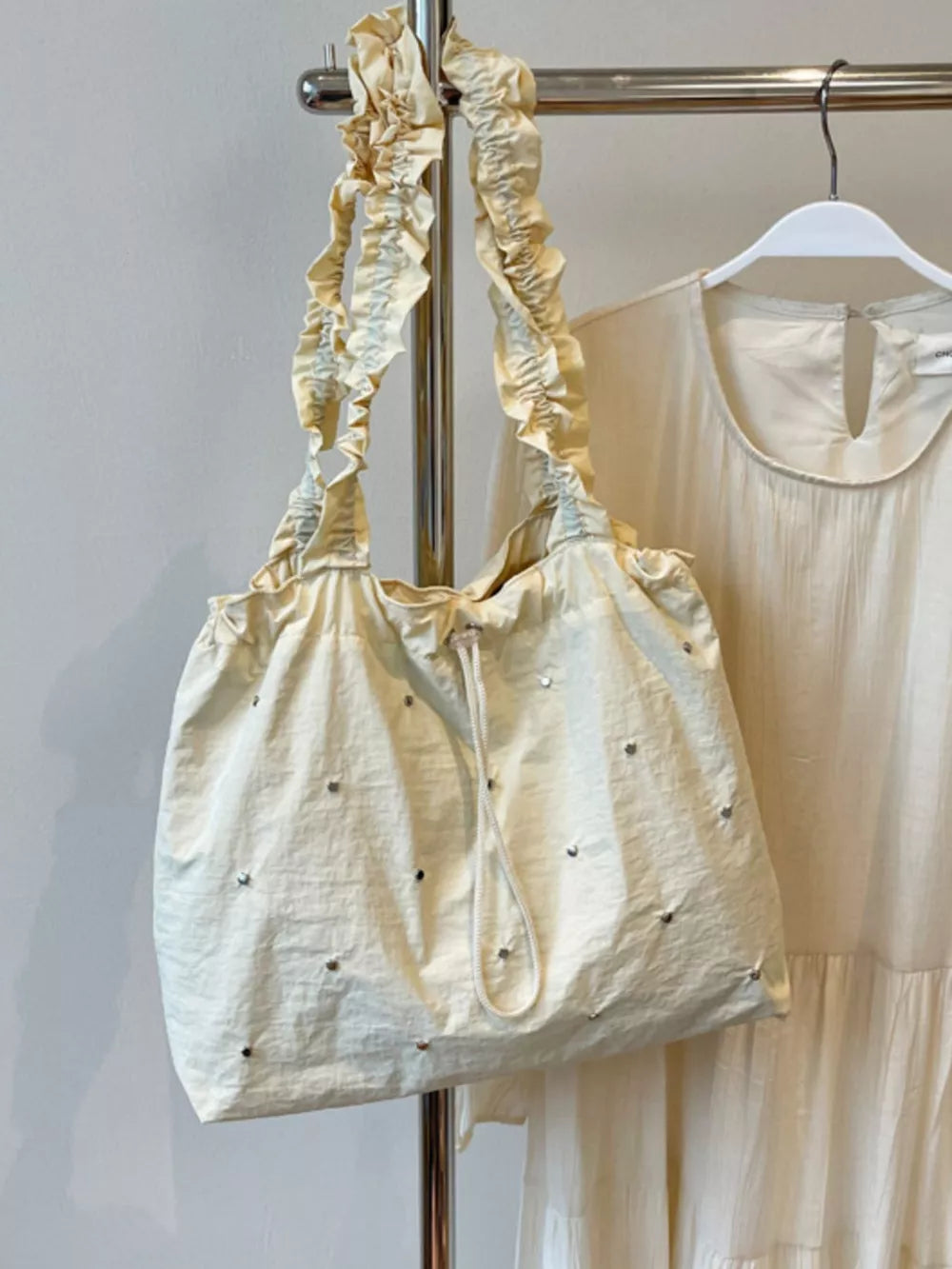 Studded Ruched Strap Handbag – Medium Shoulder Bag