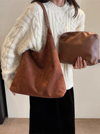 Women's Solid Color Casual Suede Shoulder Bag – Large