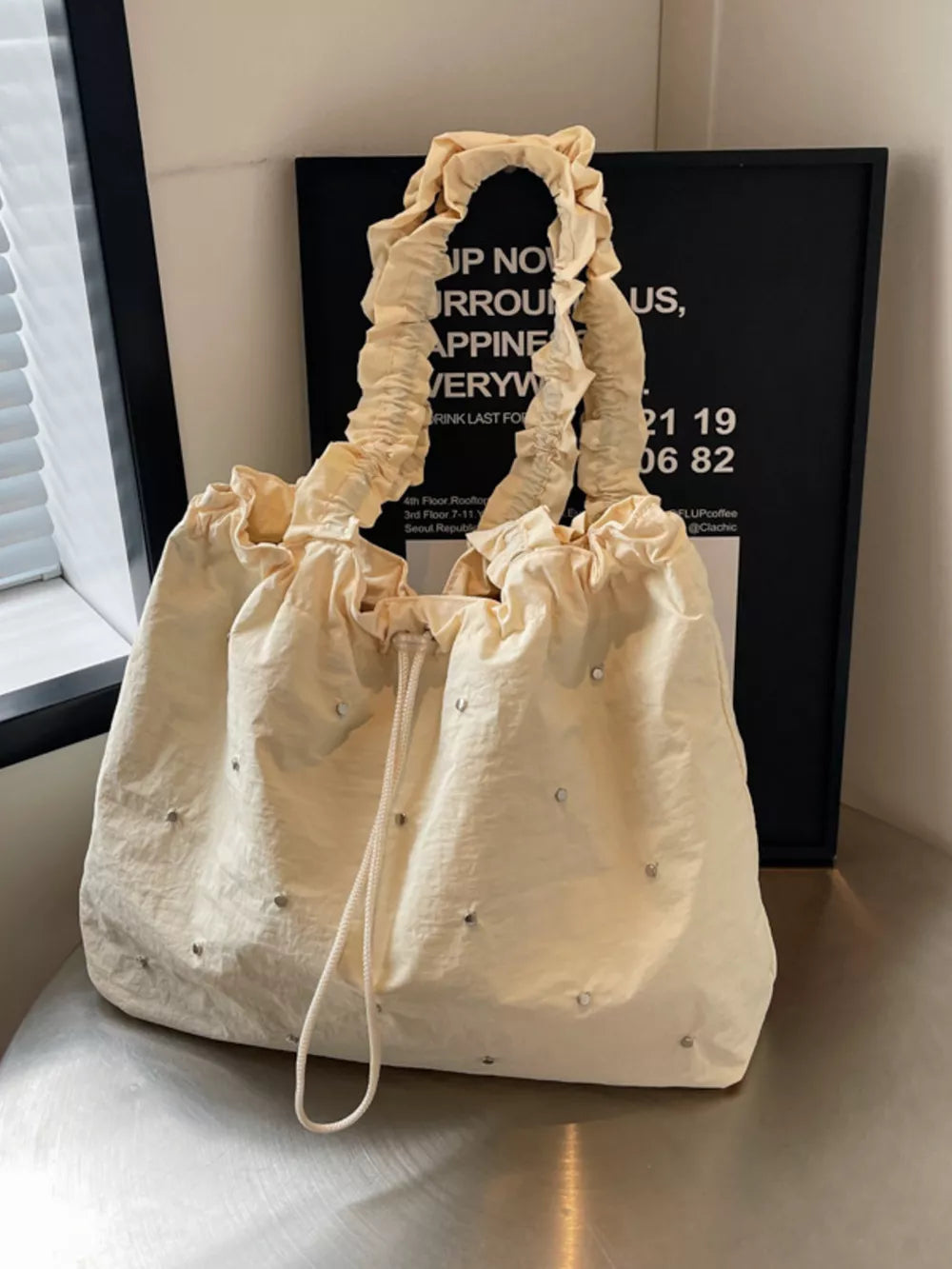 Studded Ruched Strap Handbag – Medium Shoulder Bag