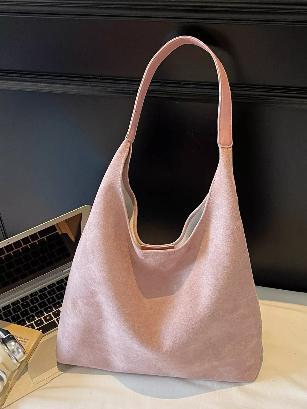 Women's Solid Color Casual Suede Shoulder Bag – Large