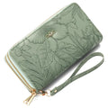 Embossed Floral Pattern Double Zipper Wallet – PU Leather Mini Wallet