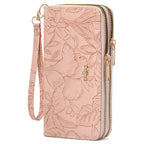 Embossed Floral Pattern Double Zipper Wallet – PU Leather Mini Wallet