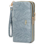 Embossed Floral Pattern Double Zipper Wallet – PU Leather Mini Wallet