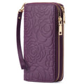 Embossed Floral Double Zipper Wallet – PU Leather Mini Purse