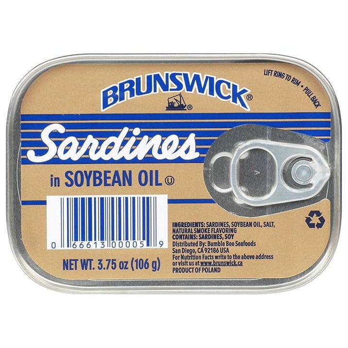 Brunswick Sardines in Soybean Oil 3.75oz (Pack of 25) – Wild-Caught, High Protein, Keto & Paleo Friendly