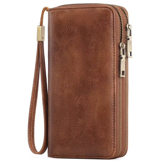 Vintage Style Double Zipper PU Leather Wallet