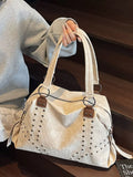 Studded Vintage-Style Shoulder Handbag – PU Leather