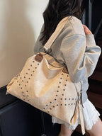 Studded Vintage-Style Shoulder Handbag – PU Leather