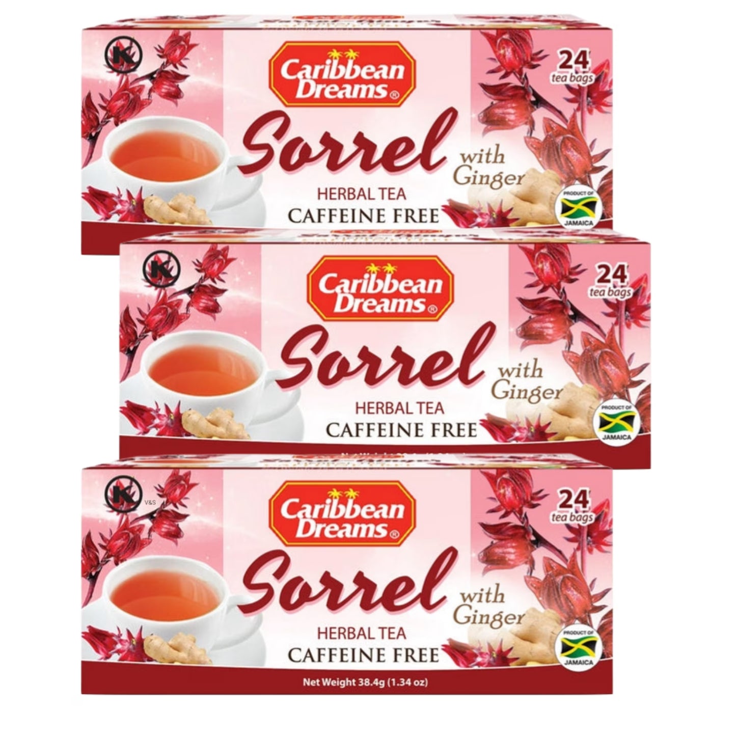 Caribbean Dreams Jamaican Sorrel & Ginger Tea, 24 Tea Bags – Pack of 3 | Authentic Caribbean Herbal Tea