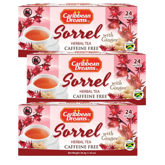 Caribbean Dreams Jamaican Sorrel & Ginger Tea, 24 Tea Bags – Pack of 3 | Authentic Caribbean Herbal Tea
