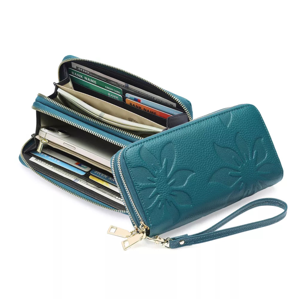 Floral Embossed PU Leather Zipper Wallet – Small