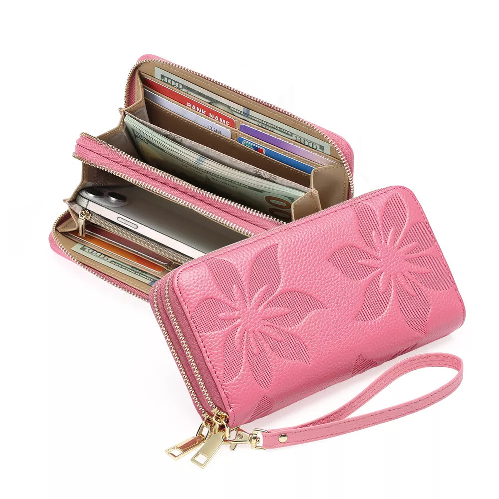 Floral Embossed PU Leather Zipper Wallet – Small