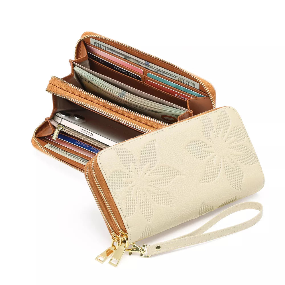 Floral Embossed PU Leather Zipper Wallet – Small