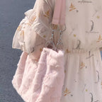 Fluffy Heart-Patterned Handbag – Large Plush Shoulder Bag