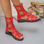 Open Toe Lace Up Sandals