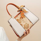 Top Handle Handbag with Scarf Accent | PU Leather Structured Bag