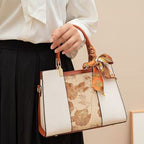 Top Handle Handbag with Scarf Accent | PU Leather Structured Bag