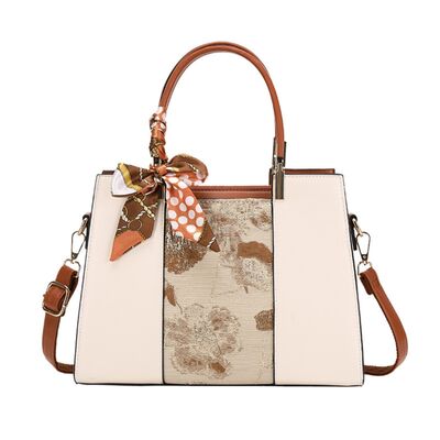 Top Handle Handbag with Scarf Accent | PU Leather Structured Bag